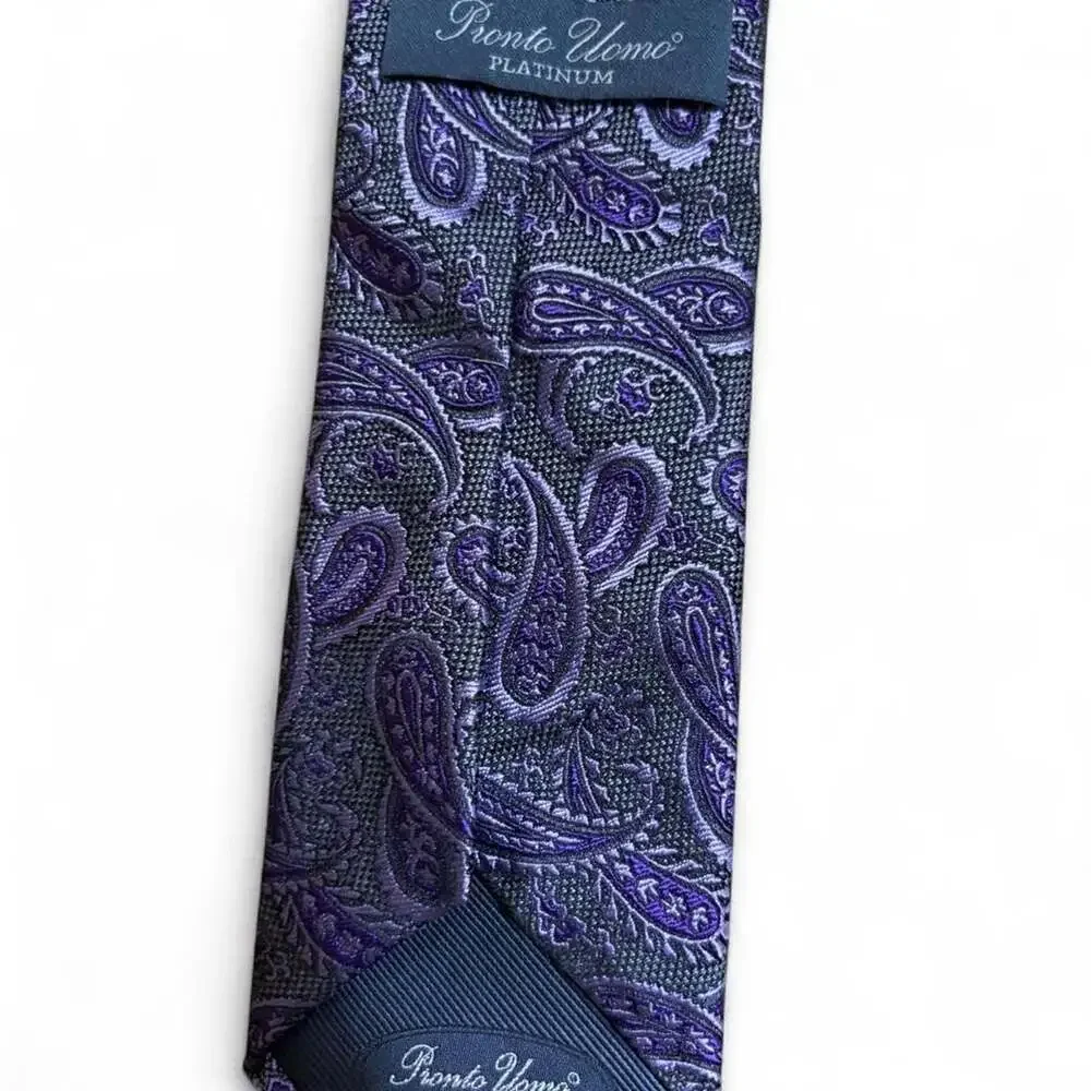 Pronto Uomo Platinum Purple and Gray Paisley Silk Blend Tie